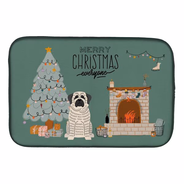 14 x 21 in. White Mastiff Brindle Christmas Everyone Dish Drying Mat